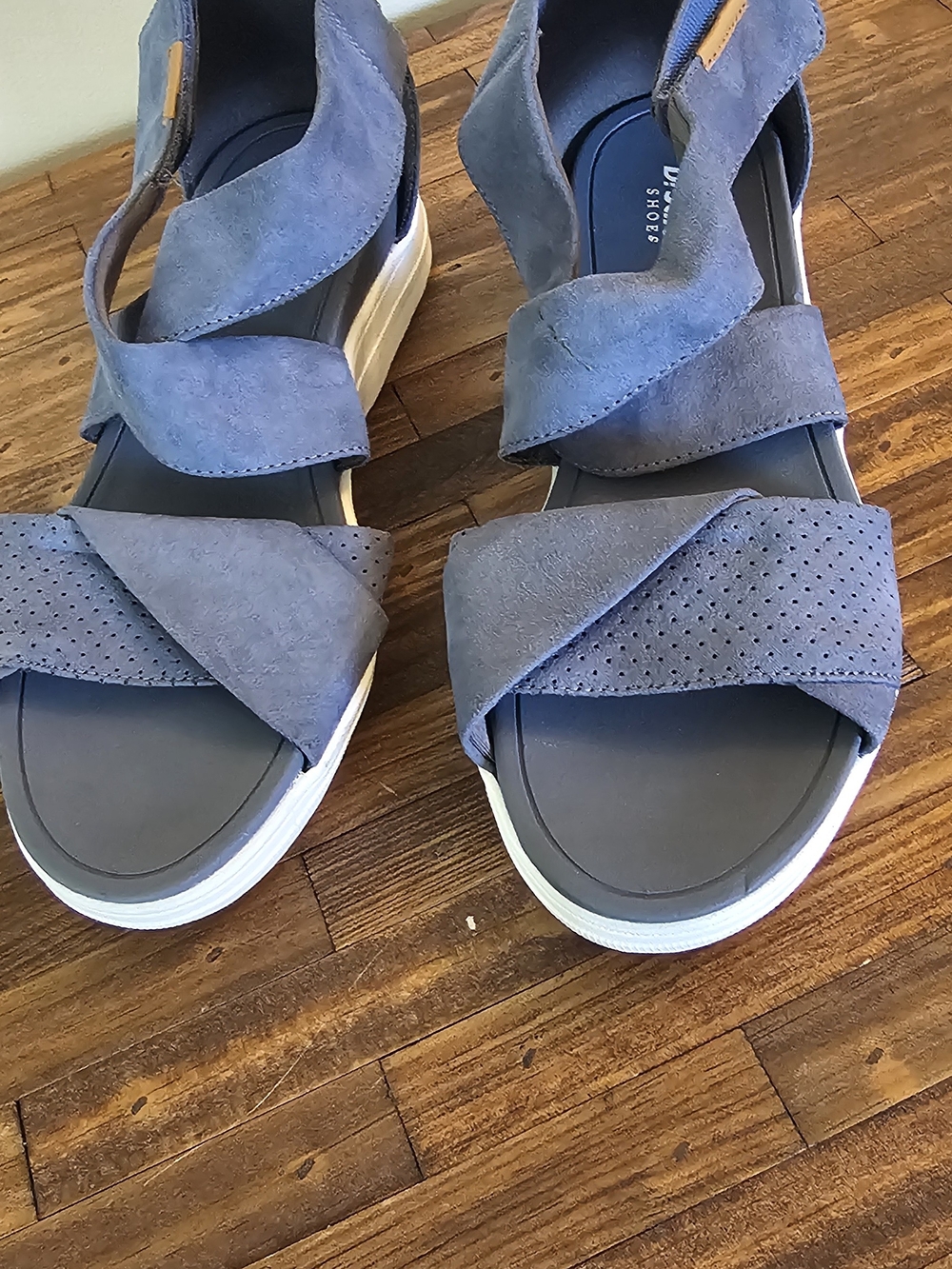 Dr. Scholl's Blue Suede Crisscross Platform Sandals
